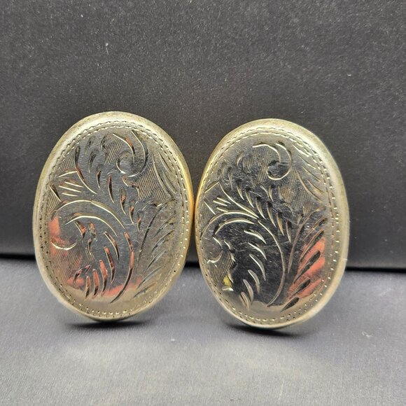 VTG Sterling Silver Floral Stud Earrings 1.25" Hollow Oval Signed FG 8.11g - Picture 1 of 10